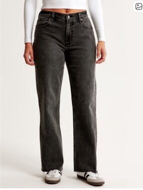 Abercrombie & Fitch The Baggy Low Rise Raw Hem Jeans in faded black